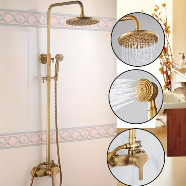 Vintage Brass Wall Mounted Shower Set Hot & Cold Mixer Shower System